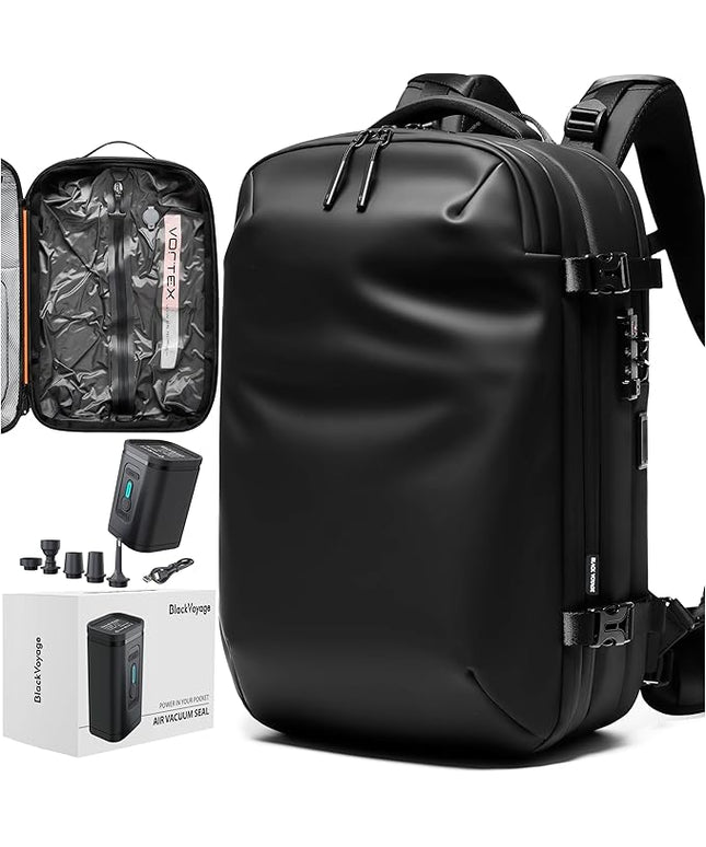 BlackVoyage Vortex Vacuum Seal Travel Backpack 60L Expandable Air Compression System Water Resistant TSA Lock Carry-On Suitcase Luggage Black Zephyr - Vacuum Pump Included