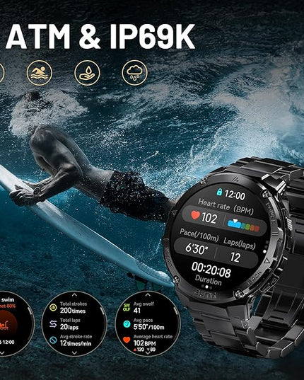 Smart Watches for Men GPS, Pressure,Altitude,Compass, 480mAh Extra-Large Battery, 50M Waterproof, Full Metal Body Rugged Smartwatch, Answer/Make Call,1.43" AMOLED Display (Black)
