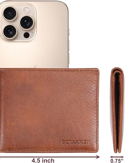 BOTANNER Genuine Leather Men’s Bifold Wallet | RFID Blocking, 8 Card Slots, 2 Bill Sections & 2 Extra Slots | Coffee brown