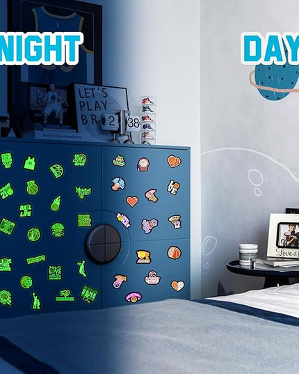 70 PCS Neon Basketball Water Bottle Stickers for Kids, Glow in The Dark Vinyl Decals for Laptop Skateboard Phone Case, Teens Adults Boys Girls Colorful Sports Decor