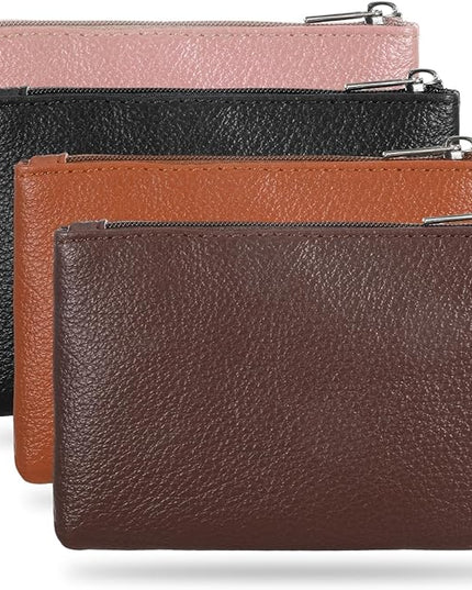 4PCS Leather Zipper Coin Purse, Small Coin Purses, Mini Coins Pocket Pouch, Change Holder for Women, Small Pouch Change Purse Coins Bag for Men Women Headset Credit Card ID Key Lipstick