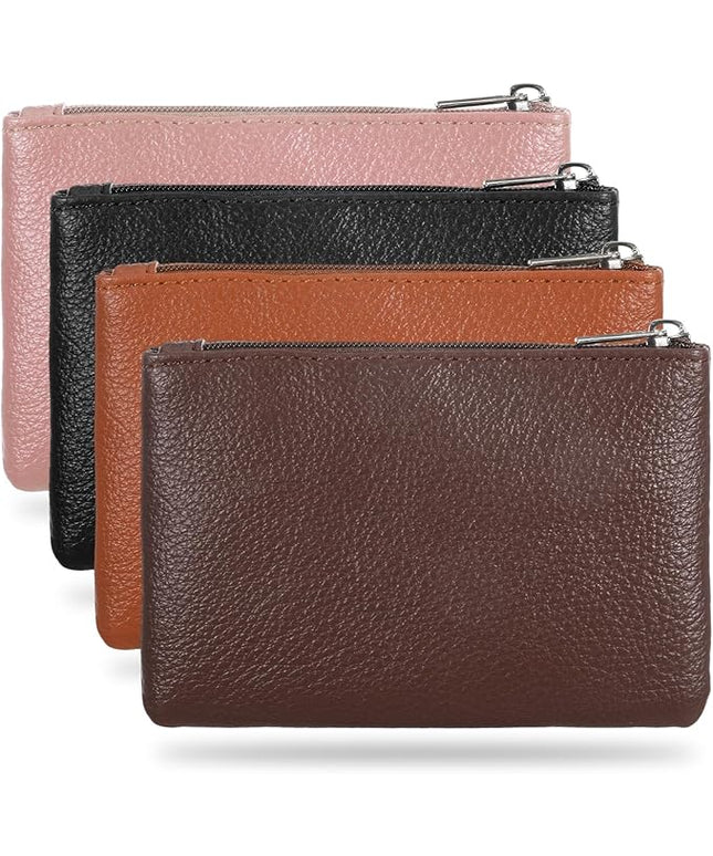 4PCS Leather Zipper Coin Purse, Small Coin Purses, Mini Coins Pocket Pouch, Change Holder for Women, Small Pouch Change Purse Coins Bag for Men Women Headset Credit Card ID Key Lipstick