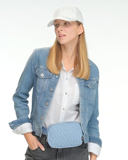 C.C Belt Bag for Women – Quilted Fanny Pack Crossbody Waist Bag with Adjustable Strap, Fashion Gift Idea (Materasse - Denim)