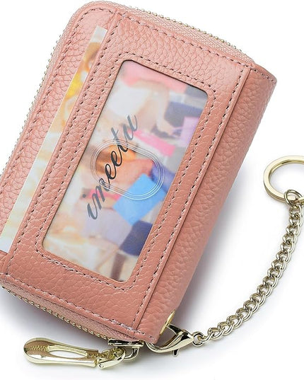 imeetu RFID Credit Card Holder, Small Leather Zipper Card Case Wallet for Women
