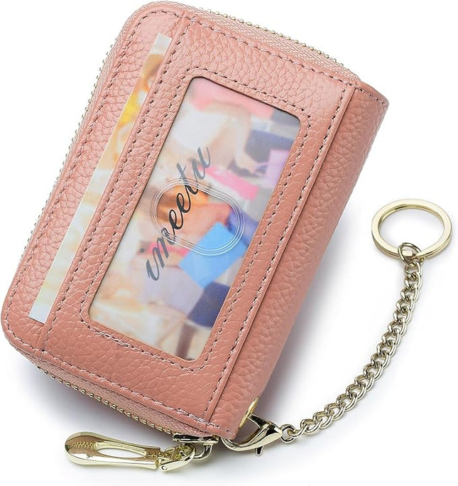imeetu RFID Credit Card Holder, Small Leather Zipper Card Case Wallet for Women