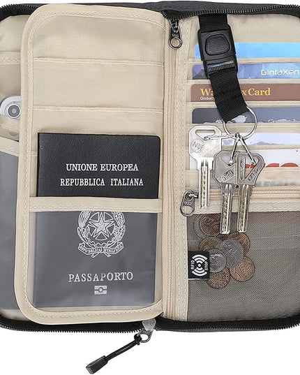 ZOPPEN Passport Holder Family RFID Passport Wallet, Passport Holder Women/Men, Travel Wallet Documents Organizer Zipper Case with Removable Wristlet Strap, Travel Essentials for Flying