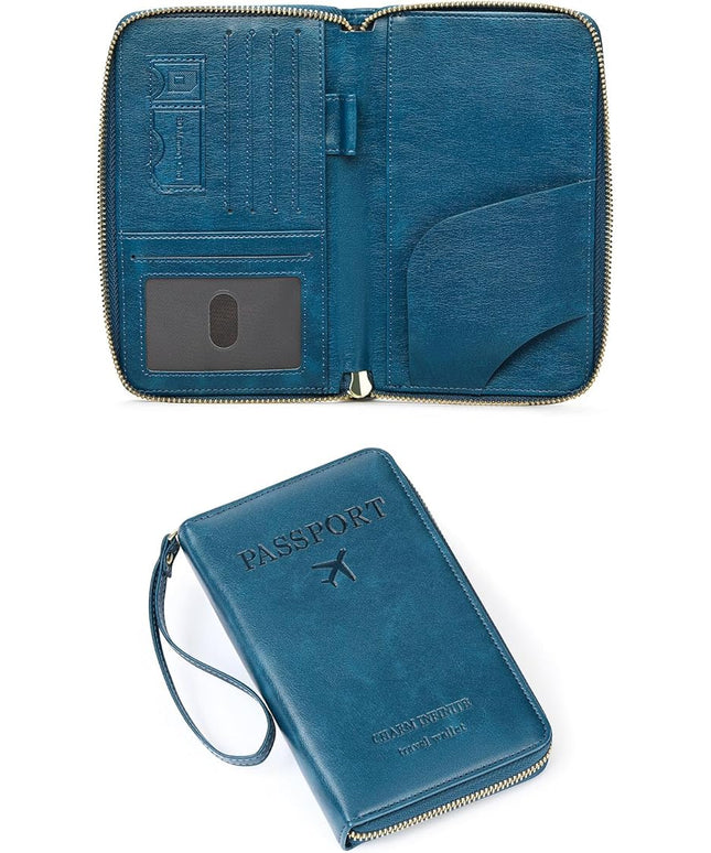 Leather RFID Blocking Passport Holder Travel Wallet, Passport Cover/Travel Wallet for Women/Men with