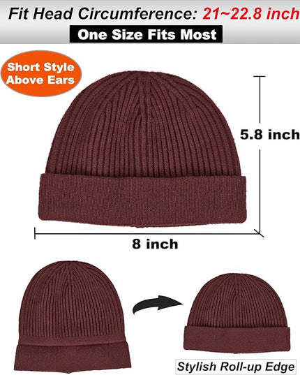 vidsel Thin Wool Fisherman Beanie for Men Women, Short Knit Cuff Trawler Watch Hats