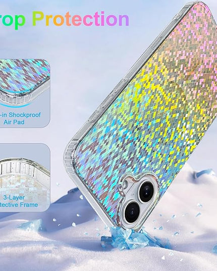 Glitter Case for iPhone 16 Case for Women Girls [ Compatible with Magsafe ] Clear Cute Girly Aesthetic Colorful Iridescent Rainbow Sparkly Sparkle Bling Magnetic Protective Phone Cover