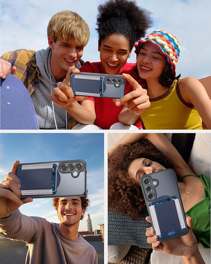 for MagSafe Wallet, Magnetic Wallet for Galaxy S25/S24 Series with Magnetic Case and iPhone 16/15/14/13/12 Series, Case Not Included, 6 Cards Holder, Vegan Leather, Minimalist Slim RFID, Navy Blue