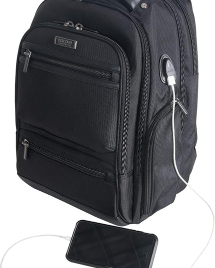 Kenneth Cole Reaction ProTec Travel Business Backpack 17" Laptop Computer TSA Checkpoint-Friendly Bookbag With USB Port, Black