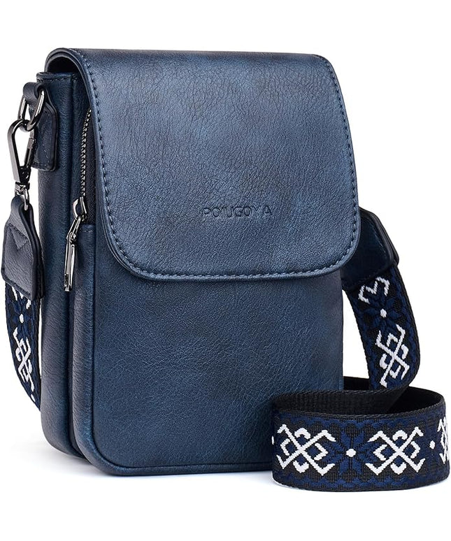 POIUGOYA Small Crossbody Bags for Women Trendy,Leather Triple Compartment Cell Phone Crossbody Wallet Purses with Card Slots