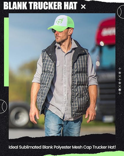 10 Pcs Sublimation Blank Trucker Hats Bulk Mesh Baseball Cap Polyester Mesh Trucker Hat for Men and Women