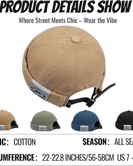 Croogo Denim Docker Hat Fashion Brimless Beanie Hat Retro Worker Skull Cap Rolled Cuff Sailor Cap Hip Hop Dancing Watch Cap