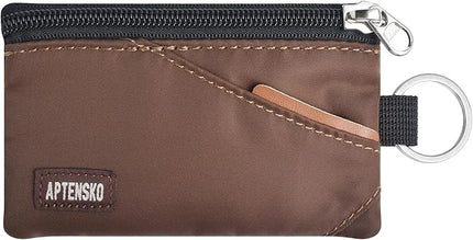 RFID Travel Wallet with Adjustable Lanyard-Zipper Small Wallet with ID Card Holder, Keychain for women&men-Minimalist Slim Waterproof Nylon case for ID, Cash, Key (Coffee)