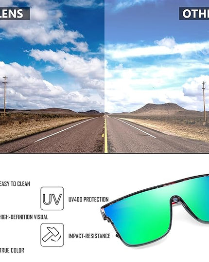 FEISEDY Sunglasses for Women Men, Fashion Mirrored Single Lens, Driving Beach Sunnies UV400 Shades B2996