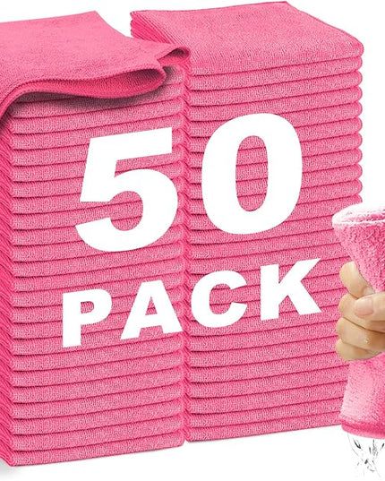 Microfiber Cleaning Cloth-50Pcs (13x13 inch) Ultra Soft Highly Absorbent Rags, Reusable and Lint Free Cleaning Towels for Housekeeping-Machine Wash (HotPink)