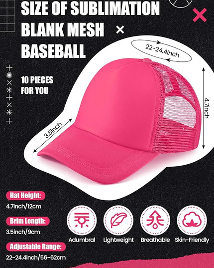 10 Pcs Sublimation Blank Trucker Hats Bulk Mesh Baseball Cap Polyester Mesh Trucker Hat for Men and Women