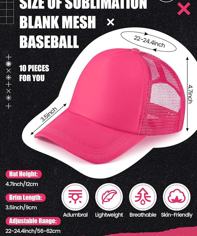 10 Pcs Sublimation Blank Trucker Hats Bulk Mesh Baseball Cap Polyester Mesh Trucker Hat for Men and Women