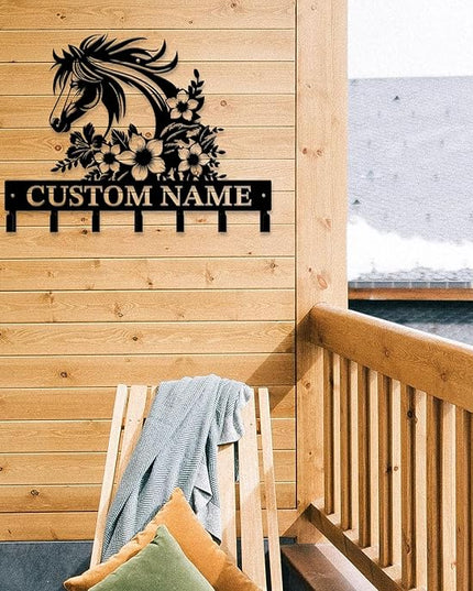 Personalized Custom Name Farm Horse Wall Key Hooks,Metal Horse Art Clothes Hooks,Metal Horse Wall Home Storage Decorative,For Front Door, Hallway, Kitchen, Bedroom,Keys,Hats (Style I)