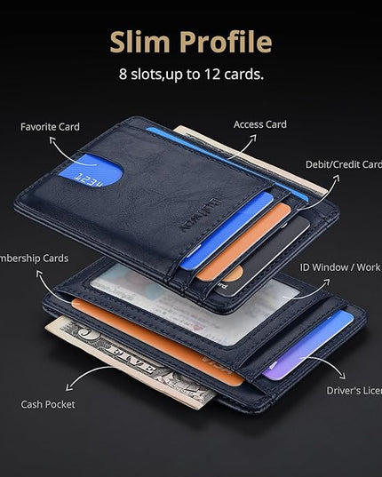 Buffway Slim Minimalist Front Pocket RFID Blocking Leather Wallets for Men and Women - Alaska Blue
