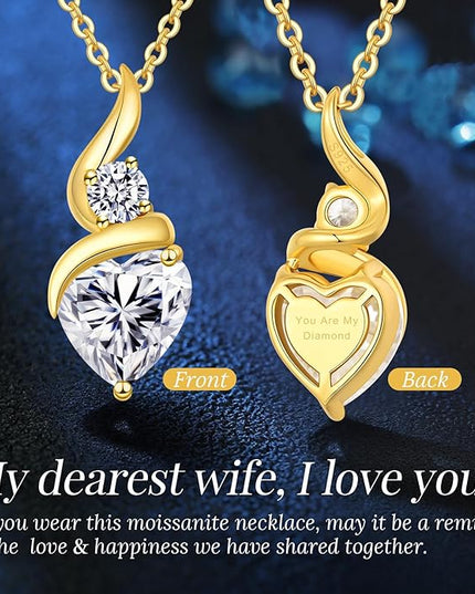 ANDSO Moissanite Heart Pendant Necklaces for Women, 925 Sterling Silver Necklace with Birthstone, Ideal Anniversary Present or Birthday Christmas Valentine Jewelry Gifts for Mom Wife Her Girlfriend