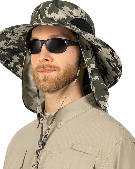 SUN CUBE Wide Brim Sun Hat Men Women, Fishing Hats Sun UV Protection, Mens Hiking Bucket Hat Safari Beach Boonie, UPF 50+