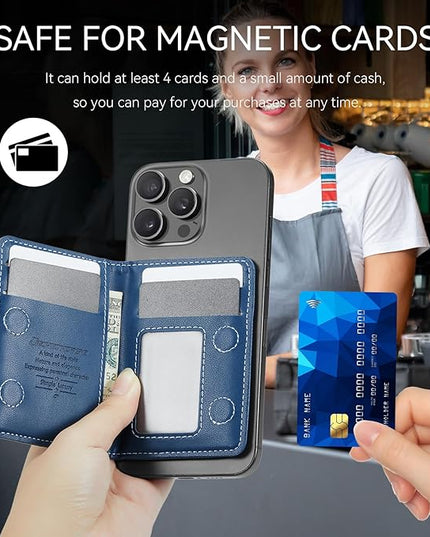 Defencase for Magsafe Wallet Magnetic Card Holder RFID Blocking, PU Leather Minimalist Phone Wallet for MagSafe Phones and Cases for iPhone 17/16/ 15/14/ 13/12/ Pro/Max/Plus/Air, Dark Blue