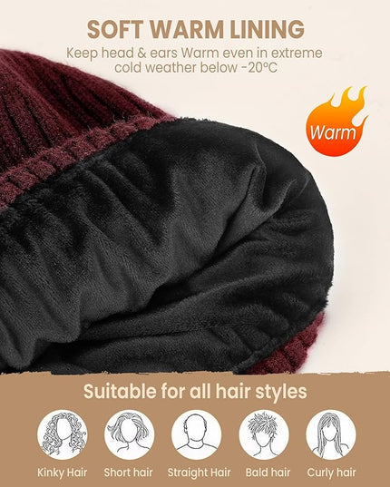 Winter Beanie Hat for Men & Women, Fleece Lined Thermal Knit Hat Ski Beanie Skull Cap Cuffed Cap for Cold Weather