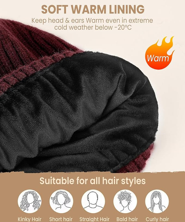 Winter Beanie Hat for Men & Women, Fleece Lined Thermal Knit Hat Ski Beanie Skull Cap Cuffed Cap for Cold Weather