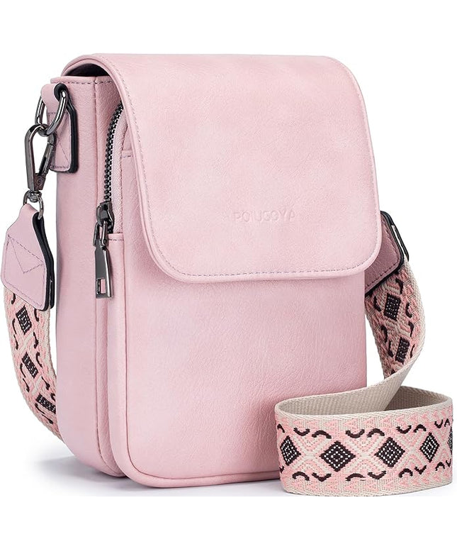 POIUGOYA Small Crossbody Bags for Women Trendy,Leather Triple Compartment Cell Phone Crossbody Wallet Purses with Card Slots