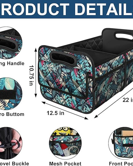 Deosk Car Trunk Organizer for SUV, Car Organizers and Storage with 6 Pocket, Car Accessories for Women/Men 50L Waterproof Polyester Trunk Organizer(Medium, Leaves)