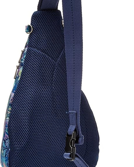 Sakroots On The Go Sling Bag for Women in Eco-Twill, Large Convertible Crossbody Backpack With Main Zipper Closer, Made From Recycled Materials - Royal Blue Seascape Nd