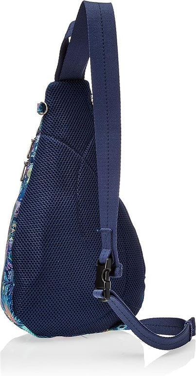 Sakroots On The Go Sling Bag for Women in Eco-Twill, Large Convertible Crossbody Backpack With Main Zipper Closer, Made From Recycled Materials - Royal Blue Seascape Nd