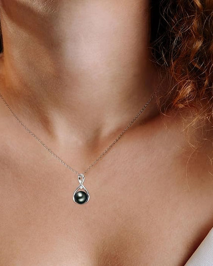 Tahitian Black Pearl Necklaces for Women, Sterling Silver Single Pearl Pendant Necklace Birthday Anniversary Jewelry Gifts for Wife Mom