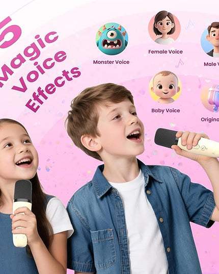 Karaoke Machine for Kids Adults, Portable Bluetooth Speaker with 2 Wireless Karaoke Mics Player,2026 TOP Birthday Gifts Toys for Girls 3,4, 5, 6, 7, 8+Years Old Toddler(Off-White)
