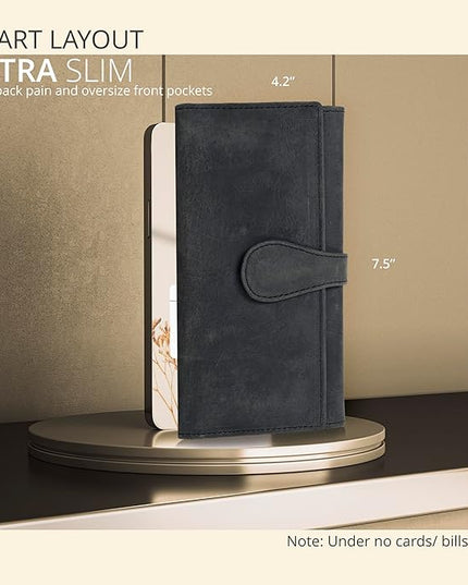 Real Leather Women Wallet Leather with RFID Blocking -Trifold Card Holder Designer Ladies Clutch with ID Window Wallets