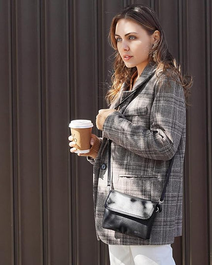 befen Genuine Leather Small Crossbody Bags for Women Cell Phone Bag Cross Body Purses,Silver Zipper