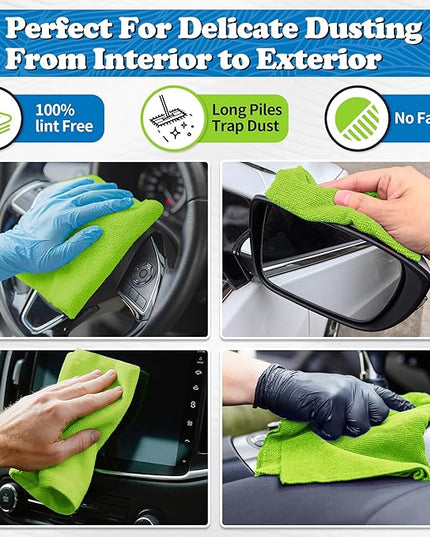 FIXSMITH Microfiber Cleaning Cloth, Shop Towels Bulk, 24 Pack Green Microfiber Towels for Cars, All-Purpose Absorbent Cleaning Rags, Dust Cloth for Automotive, Mechanic, Garage, Bar, 12 x 11 inch