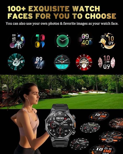 Fitness Smart Watch for Men Women, Bluetooth Calling & 1.8" AMOLED, SpO2/Heart Rate/Sleep Tracker, 100+ Workout Modes, IP67 Waterproof, 7+Day Battery, iPhone Android Compatible Black