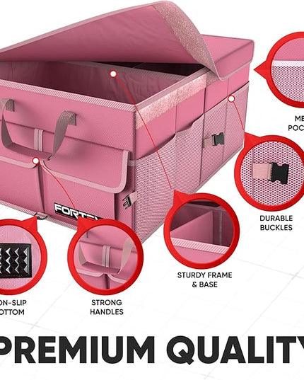 FORTEM Trunk Organizer For SUV Car Trunk Organizer, Foldable Storage, Car Accessories for Women Men, Collapsible Bag, Perfect Christmas Gifts, 600D Oxford, Non Slip Bottom, Straps, Soft Cover (65L)