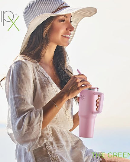 SIPX™ 30 oz Insulated Tumbler with Handle & Straw – Vacuum Insulated Stainless Steel, Leakproof, Cupholder Friendly – Perfect for Iced Coffee, Water & Travel – Pink