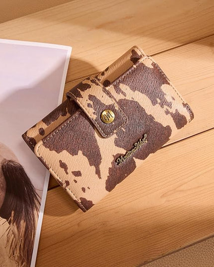 Montana West Brown Cow Print Wallet Women Small Trifold Wallet Ladies Female Credit Cash Wallets Western Travel Clutch Wallets with ID Window and RFID Lining