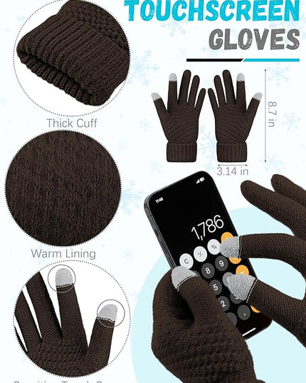 Winter Beanie Hat Scarf Gloves, Warm Fleece Knit Hats Touch Screen Gloves Neck Scarf Set Winter Gifts for Unisex Adult