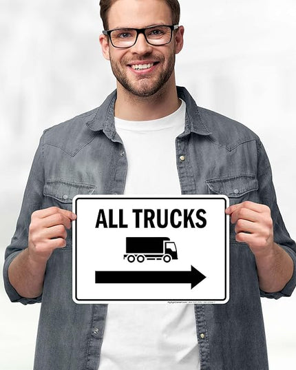 All trucks With Right Arrow Sign, 10x7 Inches, 4 Mil Vinyl Decal Stickers Weather Resistant, Made in USA by My Sign Center