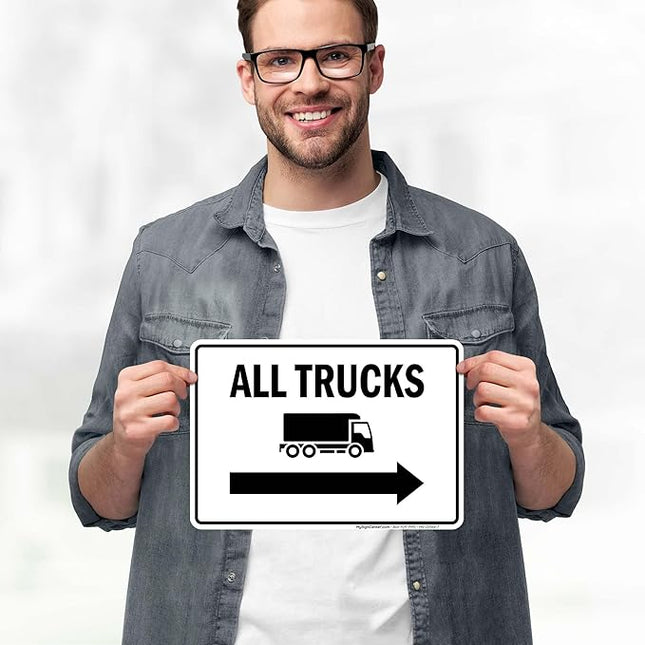 All trucks With Right Arrow Sign, 10x7 Inches, 4 Mil Vinyl Decal Stickers Weather Resistant, Made in USA by My Sign Center