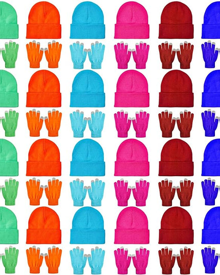 48 Pcs Bulk Winter Knit Beanies Gloves Men Women Warm Beanie Touchscreen Gloves Set Cozy Winter Accessories