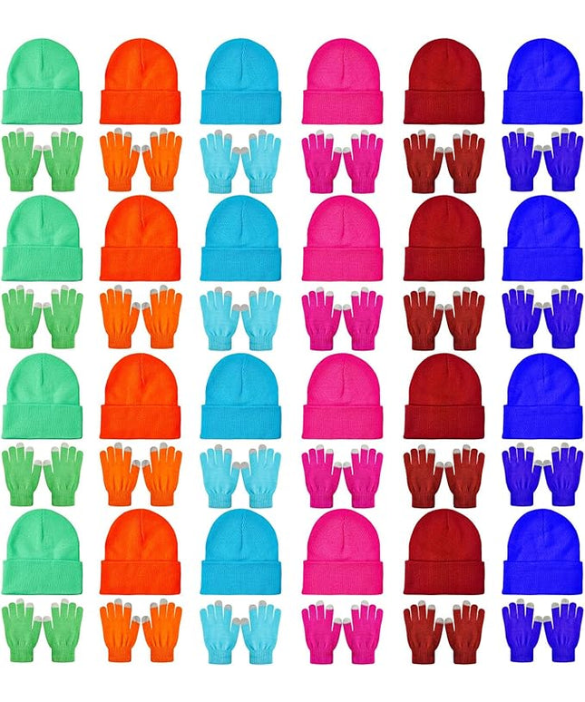 48 Pcs Bulk Winter Knit Beanies Gloves Men Women Warm Beanie Touchscreen Gloves Set Cozy Winter Accessories
