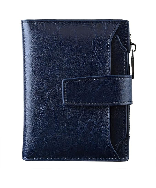 Bveyzi Women's Small Leather RFID Blocking Bifold Zipper Pocket Wallet Ladies Credit Card Slots Purse with id Window