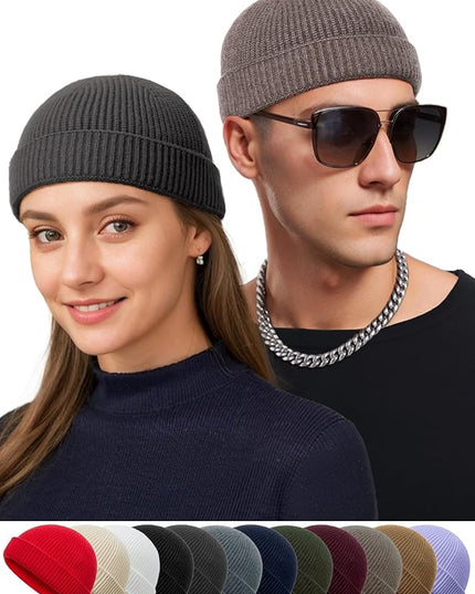 vidsel Thin Wool Fisherman Beanie Hat for Men Women Fall Winter,Short Knit Cuffed Fashion Trawler Skull Cap,Watch Cap